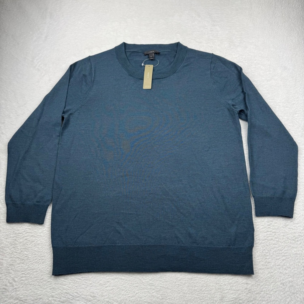NEW! J.Crew Sweater Womens XL Blue 100% Merino Wool Crewneck Pullover NWT